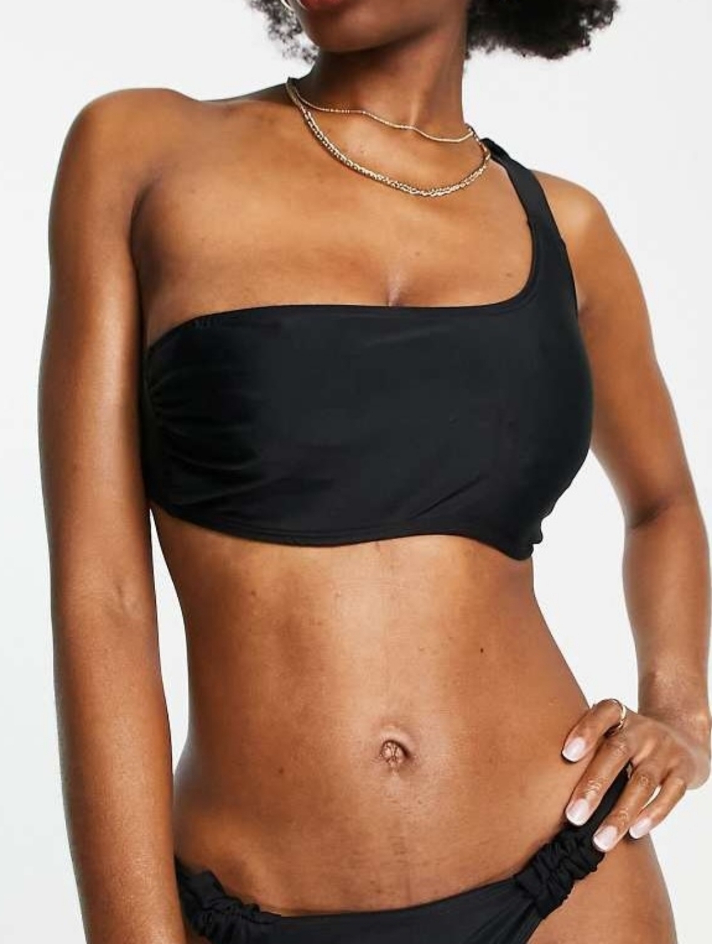 One-Shoulder Black Bikini Top - Women's Swim